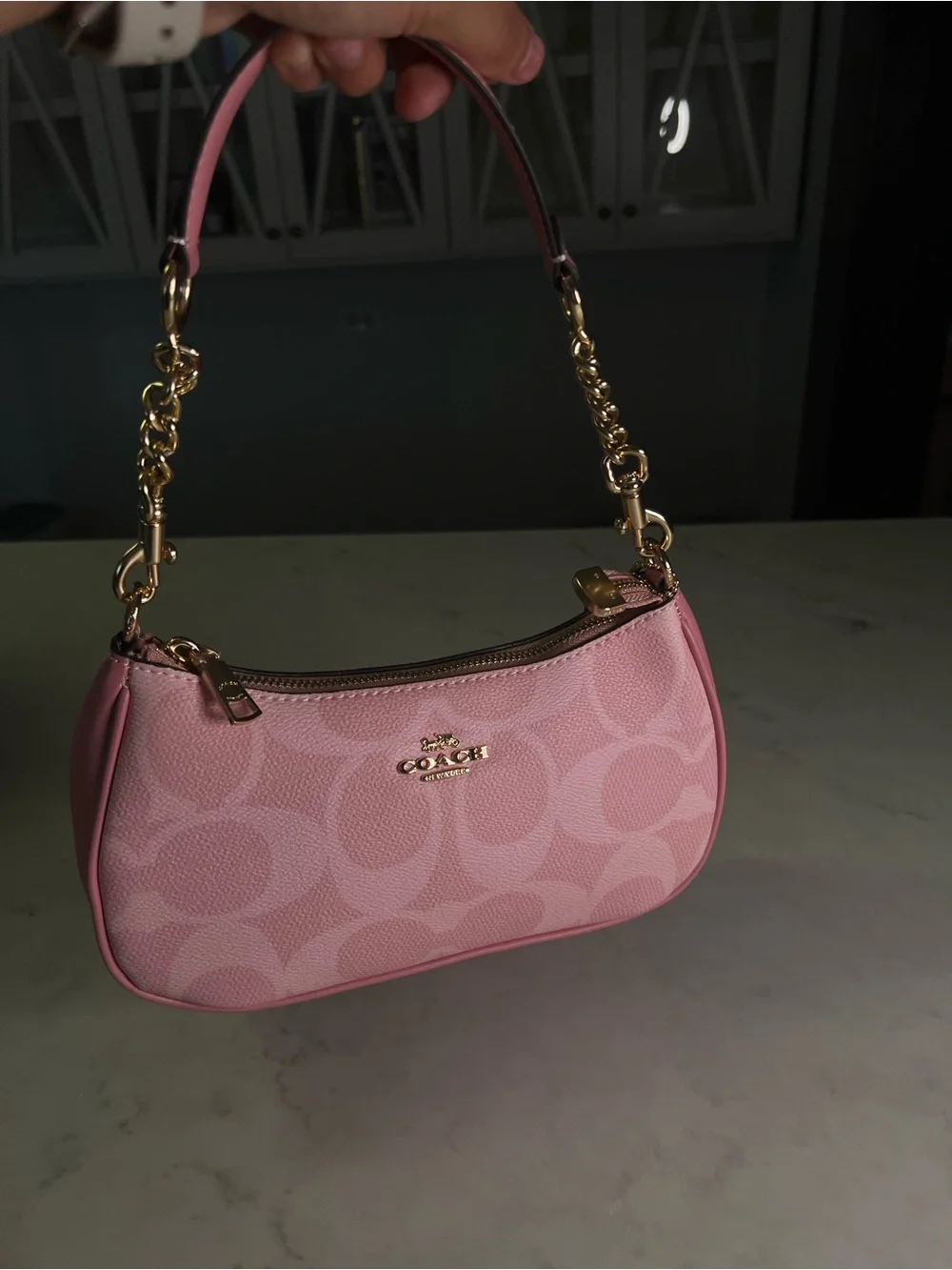 Coach Pink Signature Shoulder Bag with Gold Hardware